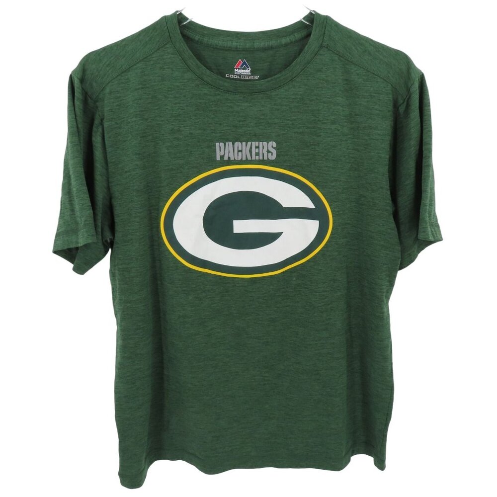 Majestic Mens Medium Green Bay Packers Logo Cool Base Short Sleeve Tee Shirt Top